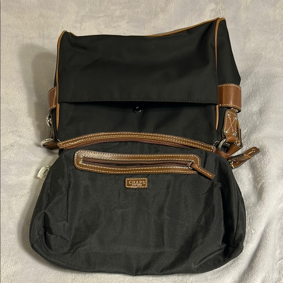 CHAPS Black and Brown Shoulder Bag with Silver Toned Buckle - Picture 7 of 10